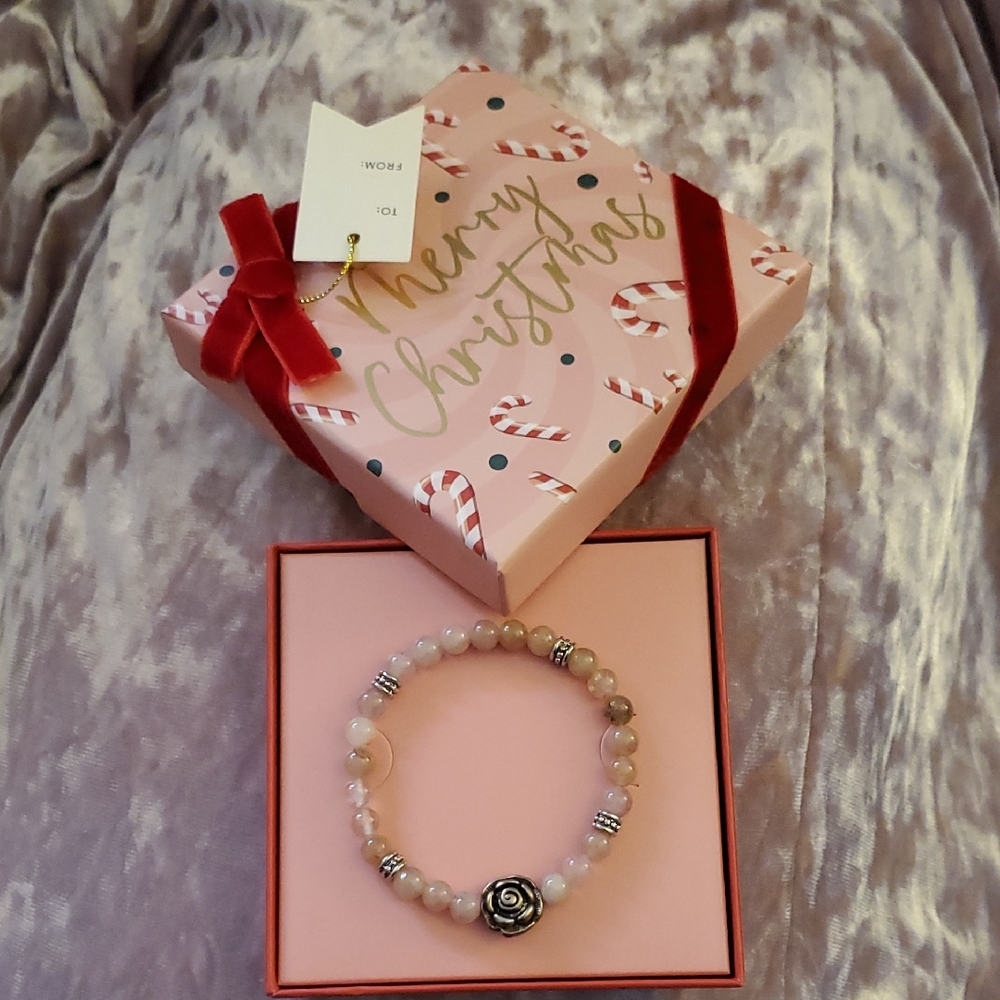 Strawberry & Rose Quartz Handmade Healing Stretch Bracelet Christmas Gift In Box